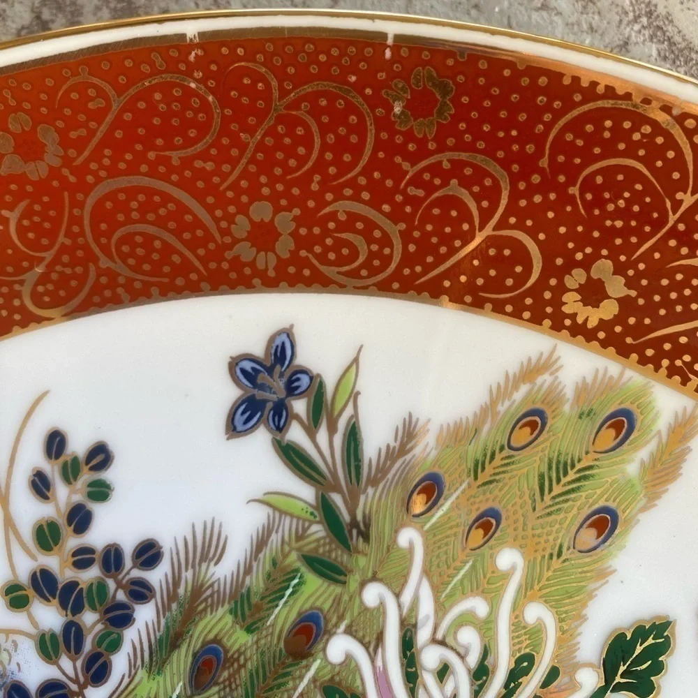 Vintage Japenese Satsuma Double Peacock & Peony‎ Hand Painted Porcelain Plate